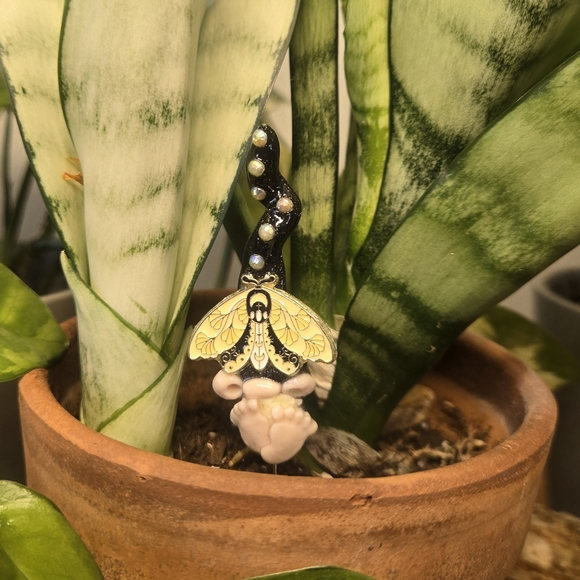 Elegant Black, Yellow, Gold Moth Gnome Plant Stake - Picture 1 of 1
